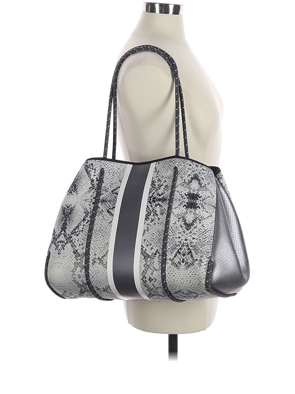 Haute Shore Snake-Print Tote Bag in Black and Gray and metallic sides
